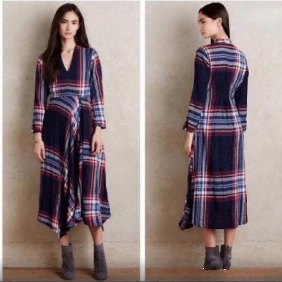 Anthropologie Dresses & Skirts - Anthropologie Isabella Sinclair Tartan Plaid Handkerchief Midi Dress
